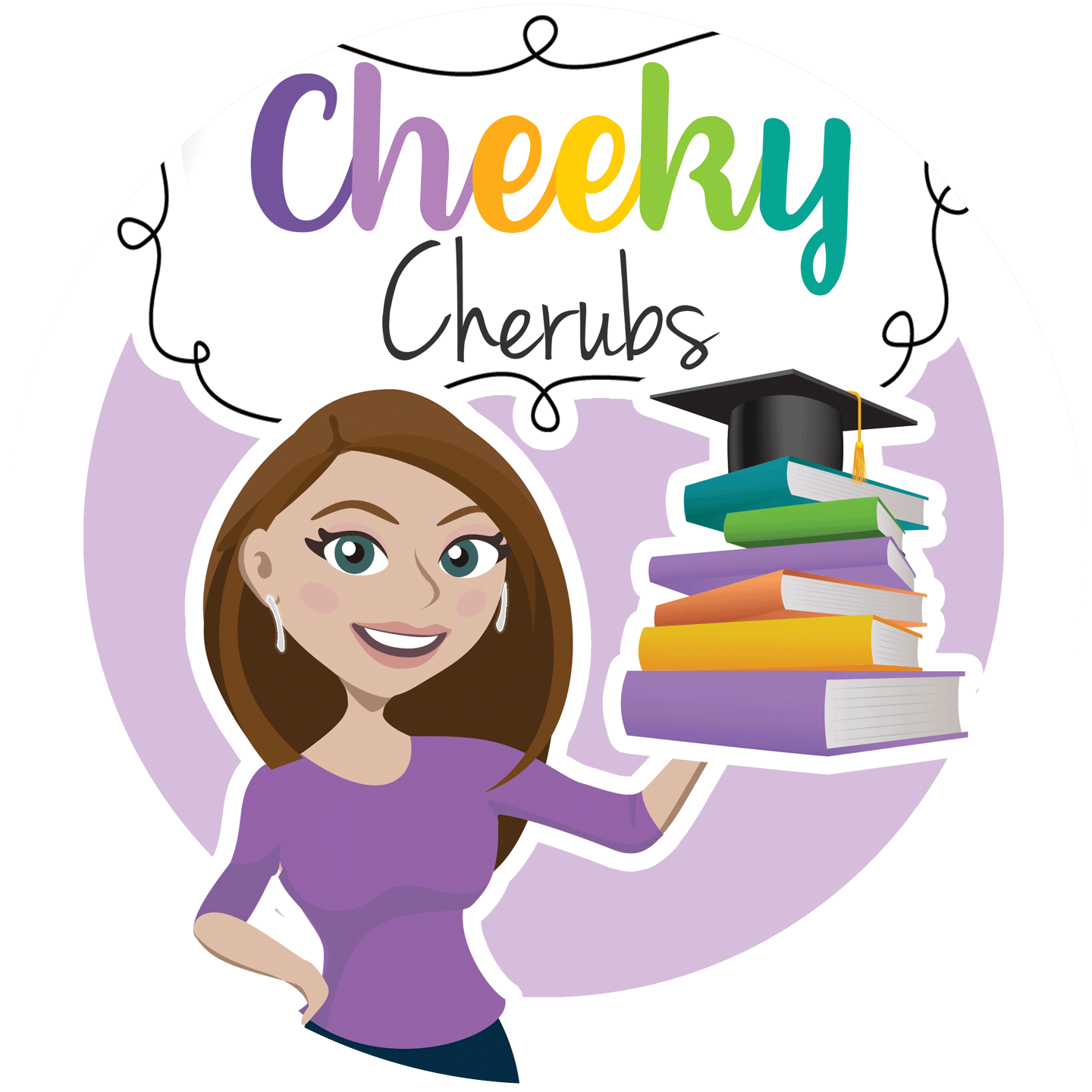 Cheeky Cherubs teacher and books logo