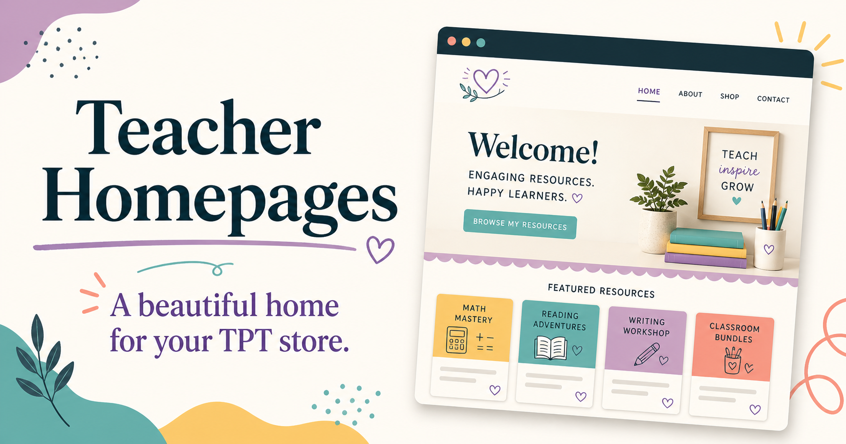 Colorful teacher homepage example with a polished website preview