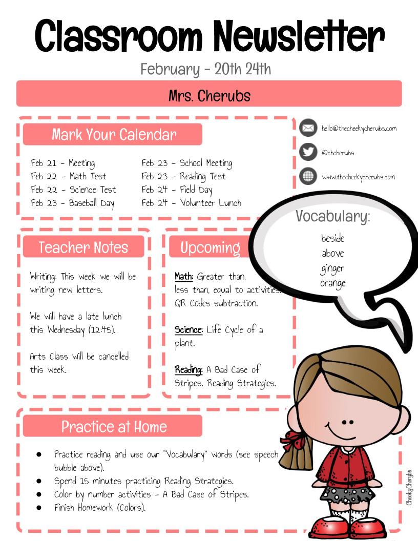 FREE Classroom Newsletter Template The CheekyCherubs