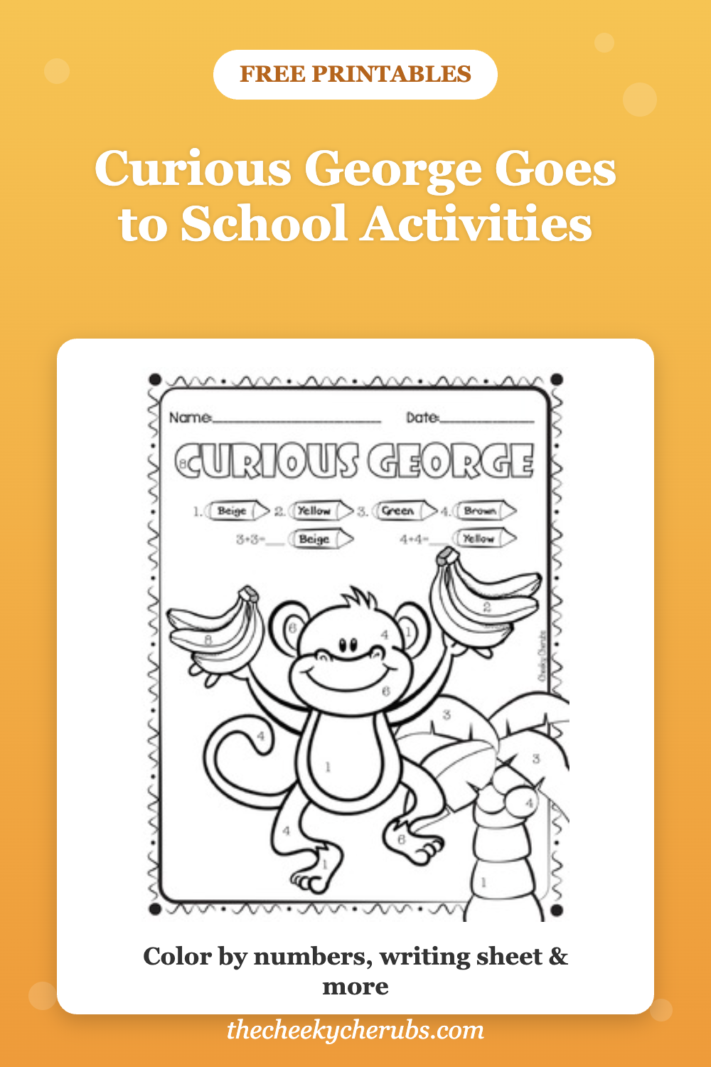 Curious George Goes to School activities Pinterest pin - free printables