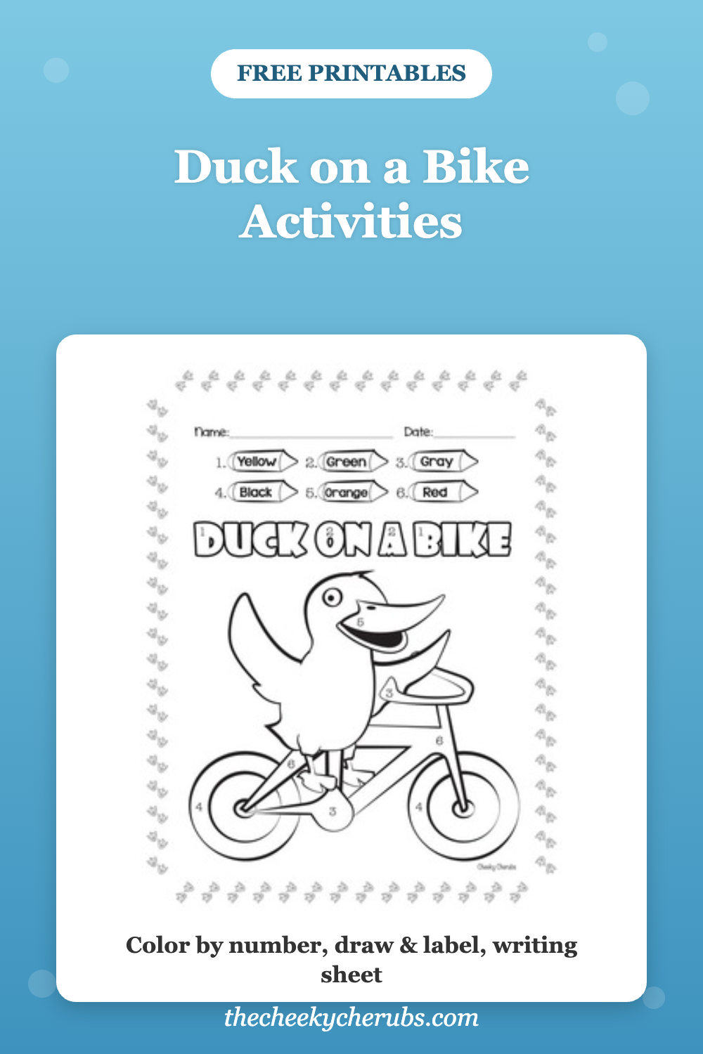 Duck on a Bike activities Pinterest pin - free printables